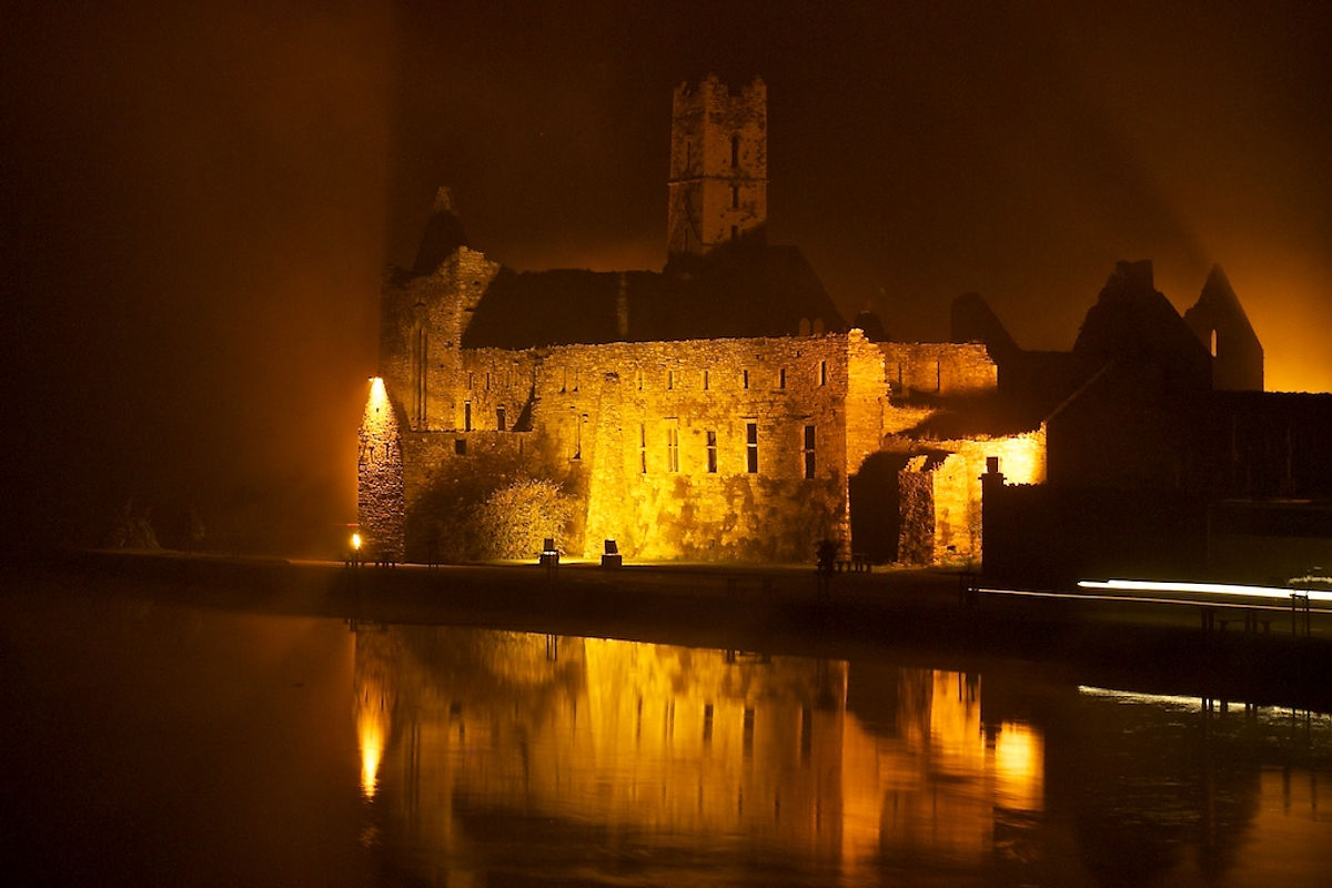 Illuminated castle at night