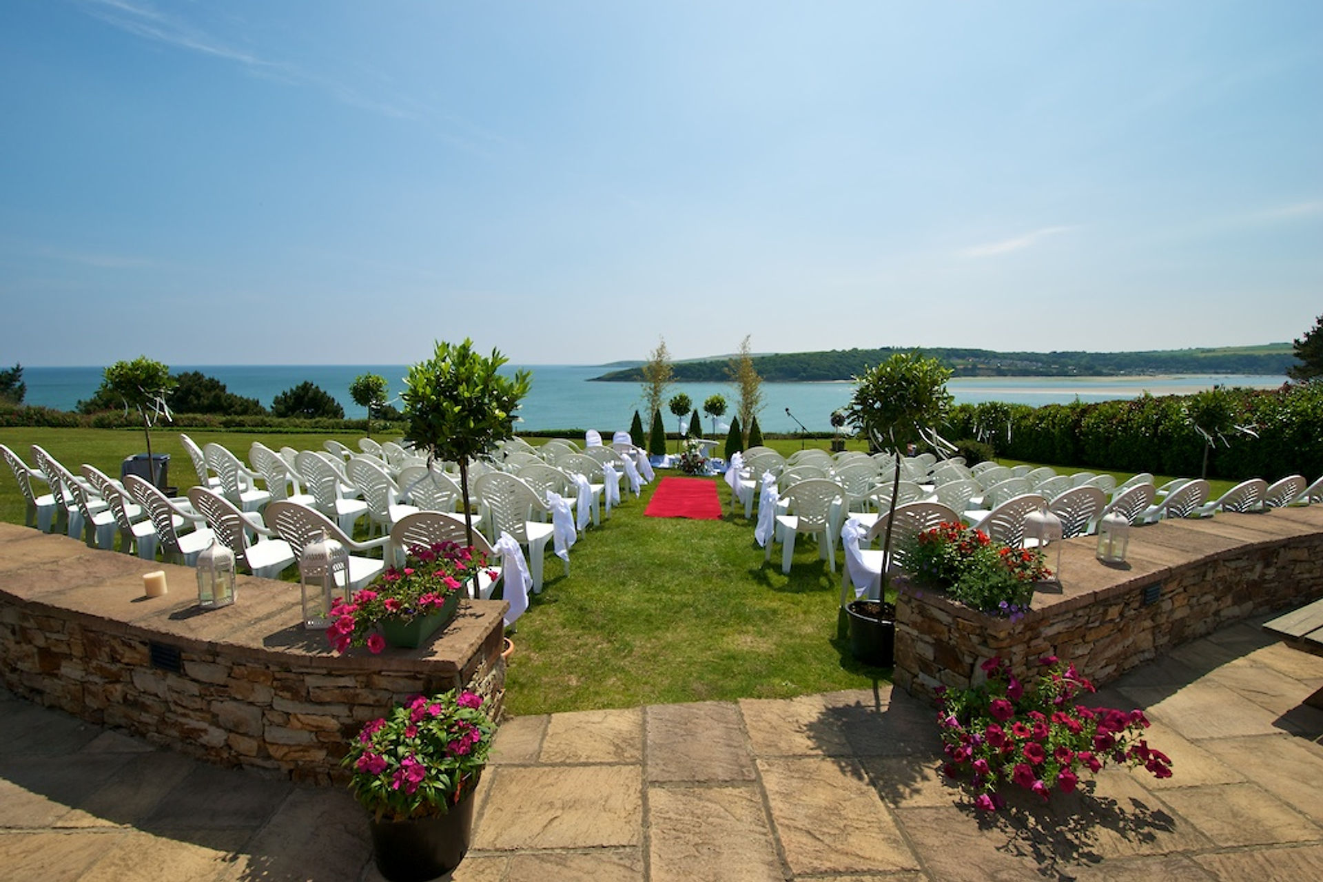 The Pink Elephant lawn overlooking Courtmacsherry Bay